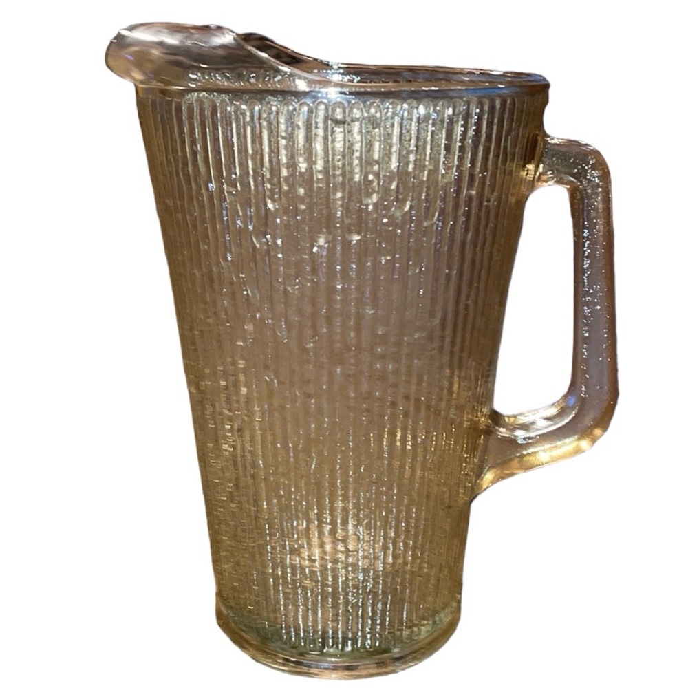 Vintage Jeannette Pitcher Tree Bark Magnolia Amber  Ice Lip 9"